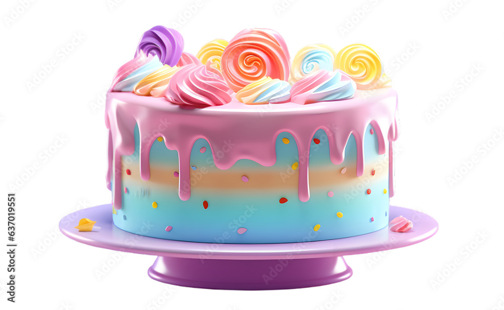 Rainbow Birthday cake 3D illustration isolated on transparent background Rainbow Birthday cake 3D illustration isolated on transparent background