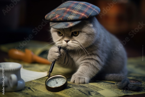 Whiskered Sleuth's Pursuit: The Curious Odyssey of a Scottish Fold Detective on the Catnip Trail
 photo