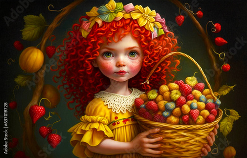   is a little elf with curly red hair. She loves to pick and eat tiny yellow berries. Her favorite pastime is to explore the forest and find new berries.