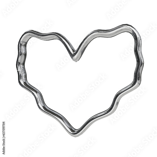 3d chrome metal of y2k love heart icon. 3d rendering illustration. Y2K 3d element object symbol