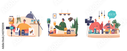 Blogger Characters Energetically Promotes Sports Nutrition Products On Camera, Highlighting Their Benefits