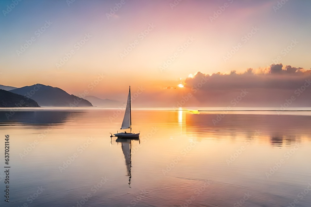 The tranquil waters of a lake at dusk, with the sky painted in shades of orange and purple, as the sun dips below the horizon. The tranquil waters of a lake at dusk, with the sky painted in shades of orange and purple, as the sun dips below the horizon.