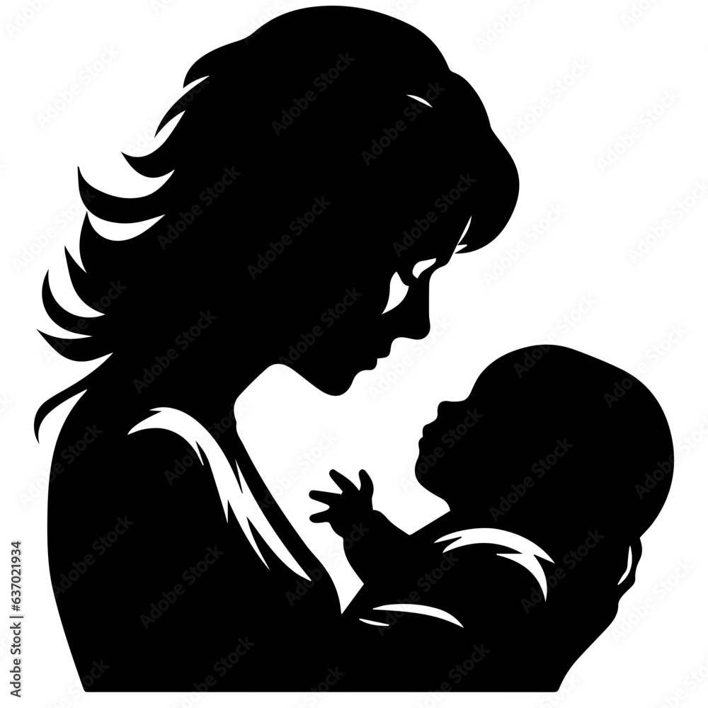 Mother and Child Silhouette. Vector Illustration