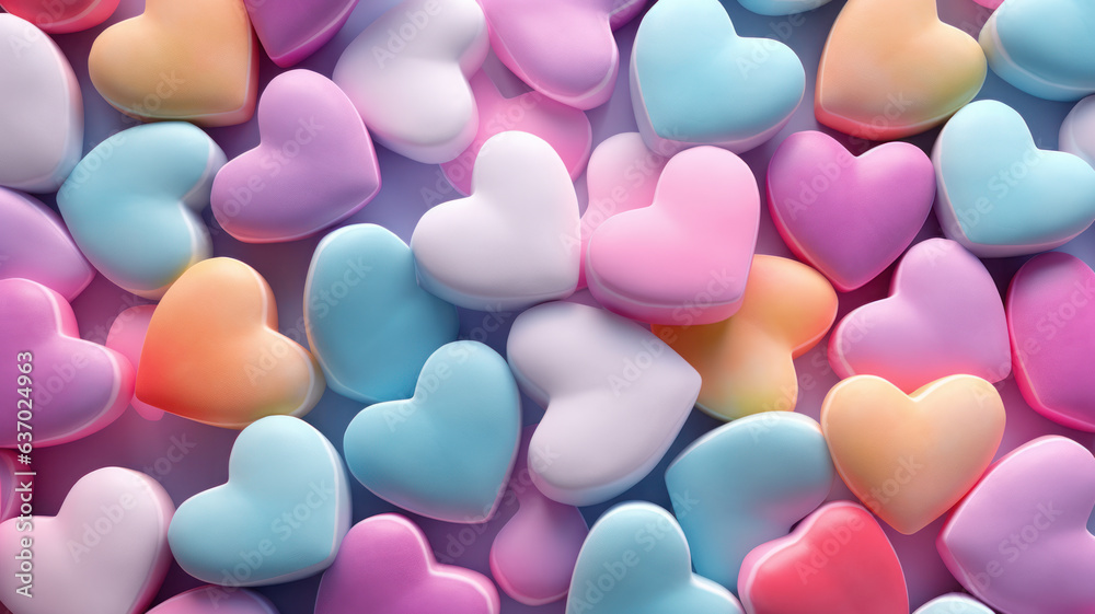 Colorful Pastel Heart-Shaped Marshmallows Background