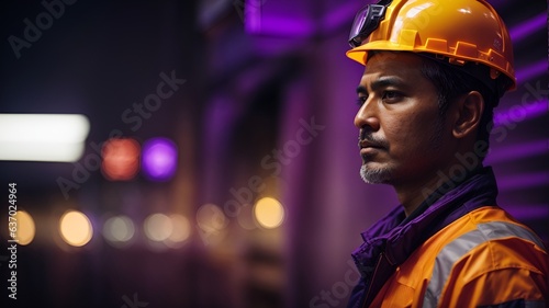 A man wearing a hard hat inside a construction site © Usman