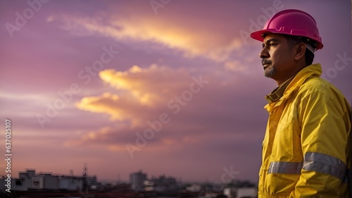 A man wearing a hard hat and yellow jacket © Usman