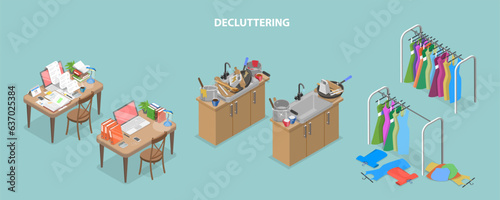3D Isometric Flat Vector Conceptual Illustration of Decluttering, Cleaning Unused Items