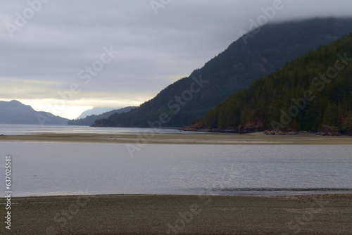 salmon river inlet, Johnstone strait Vancouver Island on a cloudy day