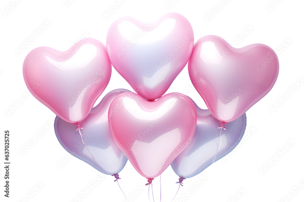 Pink heart shape balloons isolated on transparent background