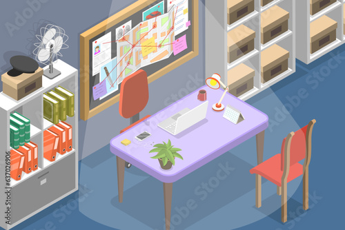 3D Isometric Flat Vector Conceptual Illustration of Police Office, Detective Bureau