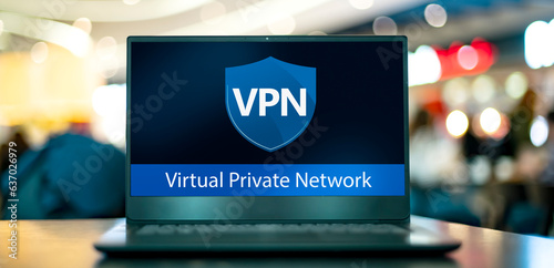 Laptop computer displaying the icon of virtual private network photo