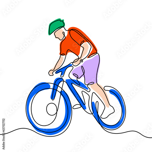 Cyclist continuous line colourful vector illustration
