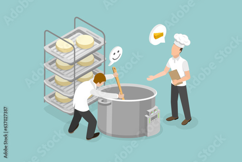 3D Isometric Flat Vector Conceptual Illustration of Making Cheese, Process of Dairy Product Production