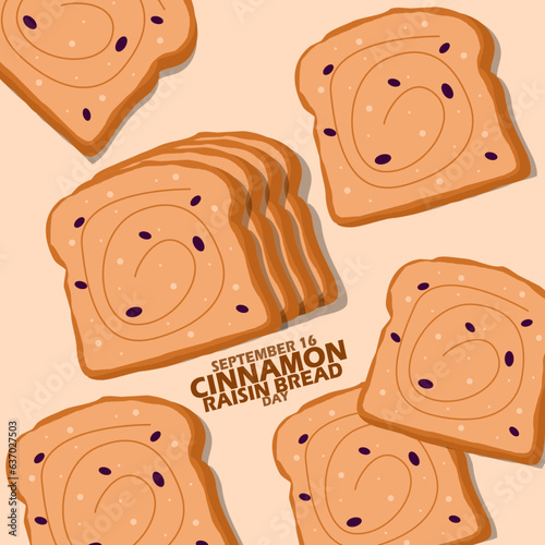 Slices of Cinnamon Raisin Bread on light brown background, with bold text to celebrate National Cinnamon Raisin Bread Day on September 16