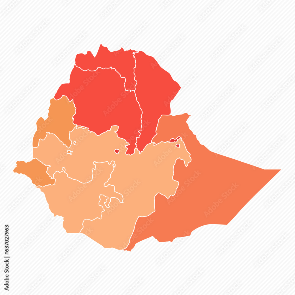 Fototapeta premium Colorful Ethiopia Divided Map Illustration