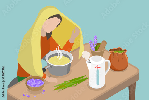 3D Isometric Flat Vector Conceptual Illustration of Self-medicating , Traditional Medicine
