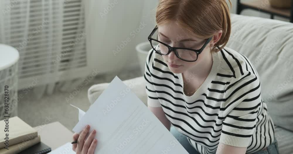 Homework Line Confidence Vídeo do Stock: Confident Caucasian teenage girl is depicted diligently ...