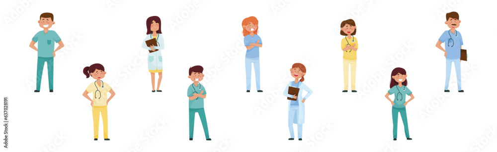 Man and Woman Doctor Character Standing and Smiling Vector Set