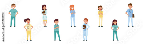 Man and Woman Doctor Character Standing and Smiling Vector Set