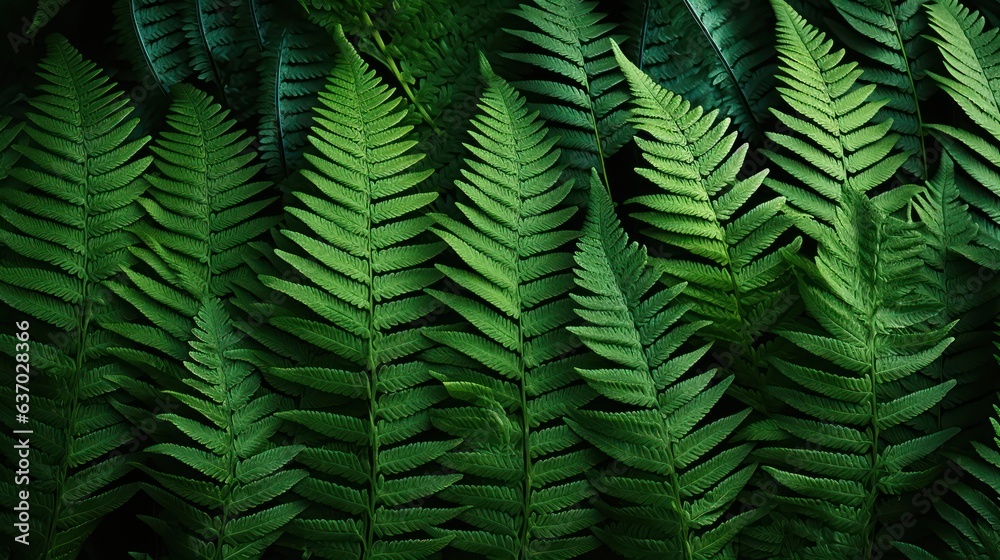 A close-up of a fern's frond texture pattern, showcasing the feathery and delicate structure in shades of green