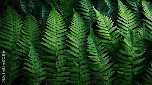 A close-up of a fern's frond texture pattern, showcasing the feathery and delicate structure in shades of green