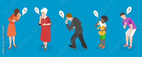 3D Isometric Flat Vector Conceptual Illustration of Asthma, Patient Suffering From Allergic Respiratory Disease