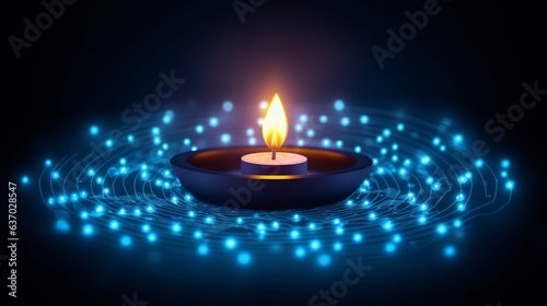 Happy Diwali, Polygonal technology Diwali Diya, background. Low poly blue, Generative ai