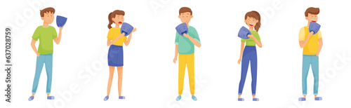 People Characters Expressing Emotion Hiding Behind Mask with Fake Feeling Vector Set