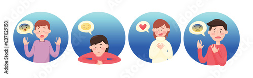 People Emoji with Face Emotion Expressing Different Feelings in Round Shape Vector Set