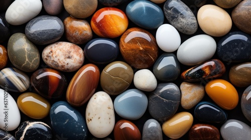An image capturing the smooth and polished texture of a river stone  with a mix of natural colors and organic shapes