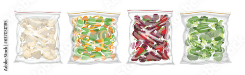 Vacuum Frozen Packed Berry and Vegetables Vector Set