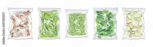 Vacuum Frozen Packed Mushroom and Vegetables Vector Set