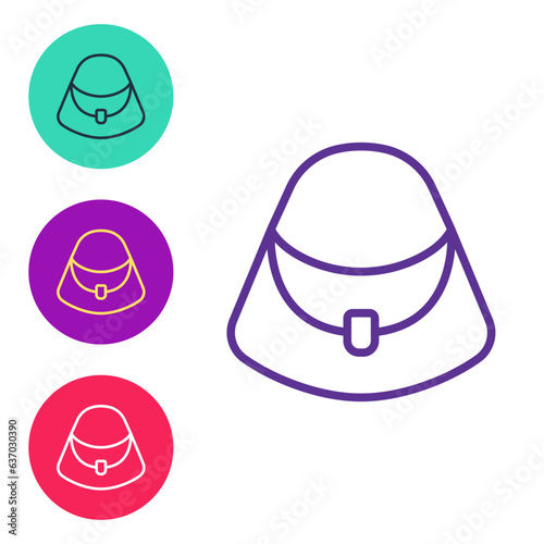 Set line Handbag icon isolated on white background. Female handbag sign. Glamour casual baggage symbol. Set icons colorful. Vector