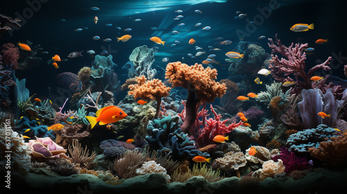Immersive Hand-Drawn Aquarium Wonderland  A Spectacle of Colorful Tropical Fish and Lively Coral Reefs