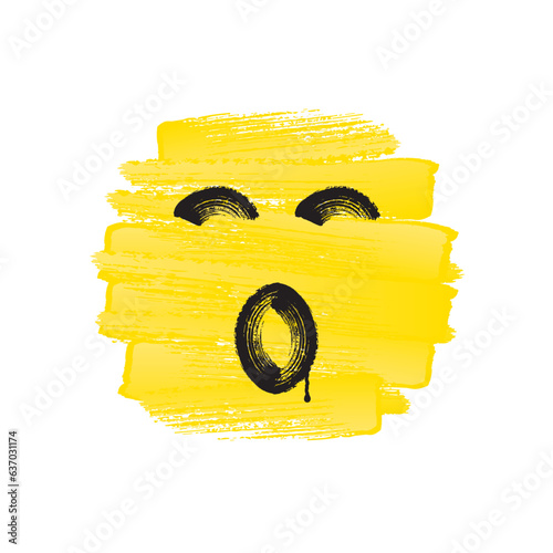 Surprised Happy Face with Amazed or Shocked Round Mouth Rough Brush Strokes Painting with Paint Drop - Circle Black and Yellow Template on Background - Mixed Graphic Design