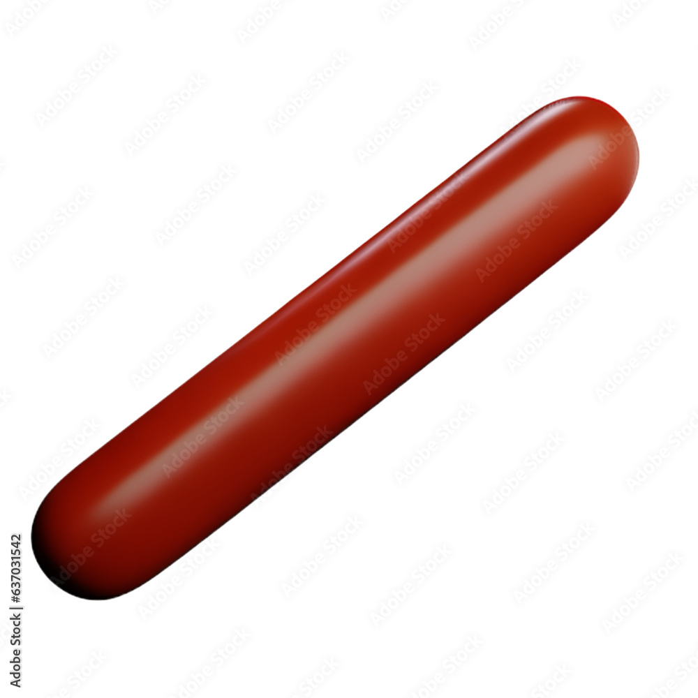 Sausage 3d illustration. Single red sausage, 3D model, on a transparent background Sausage 3d illustration. Single red sausage, 3D model, on a transparent background