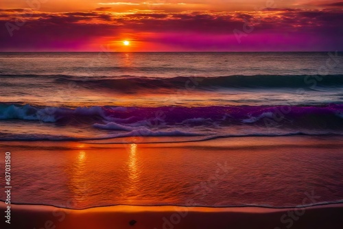 Breathtaking sunset over an expansive beach  with vibrant hues of orange  pink  and purple - AI Generative