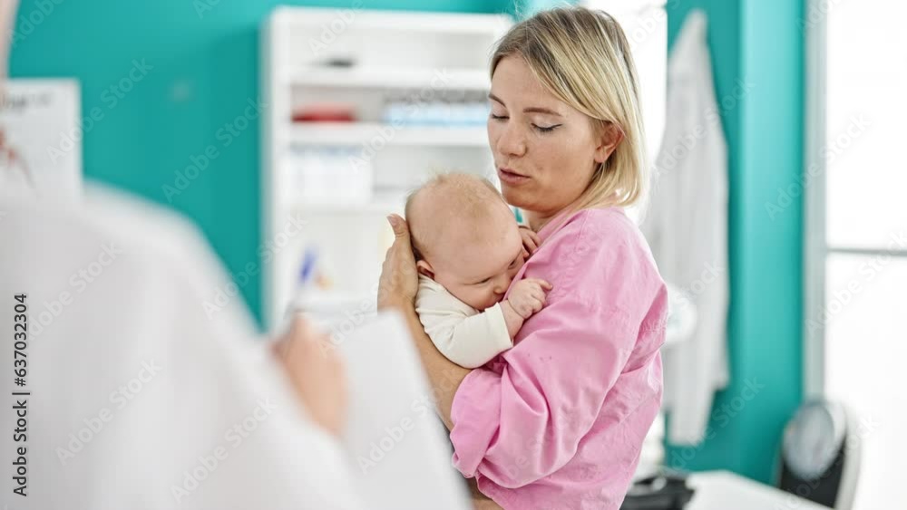 Mother and daughter hugging each other having medical consultation at clinic