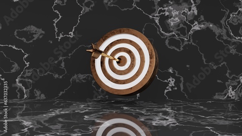 bronze-colored 3D target board on a marble background