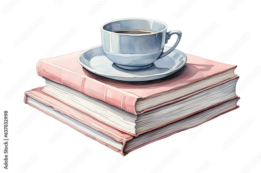 Naklejka premium World book day concept. Watercolor Illustration with stack of books isolated on transparent background
