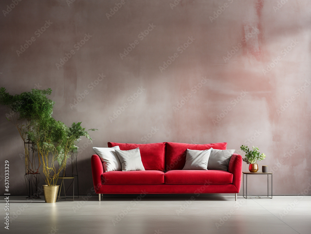 Loft style interior, sofa, concrete wall texture Loft style interior, sofa, concrete wall texture