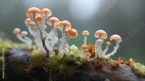 Mushrooms on a branch. Generative Ai