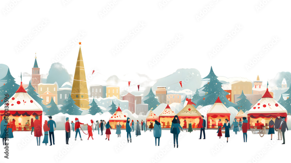 Christmas Fair winter city park flat design illustration isolated on transparent background - obrazy, fototapety, plakaty 