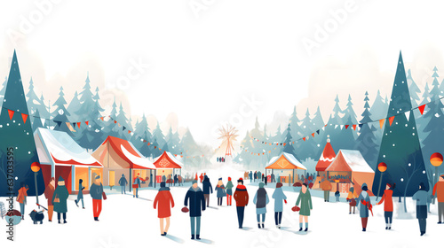 Fotografia Christmas Fair winter city park flat design illustration isolated on transparent