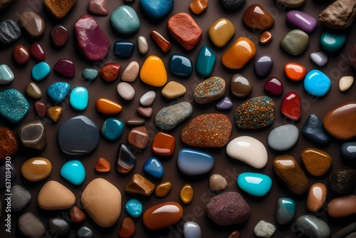 Colorful rocks and stones on an isolated brown background - AI Generative © Being Imaginative