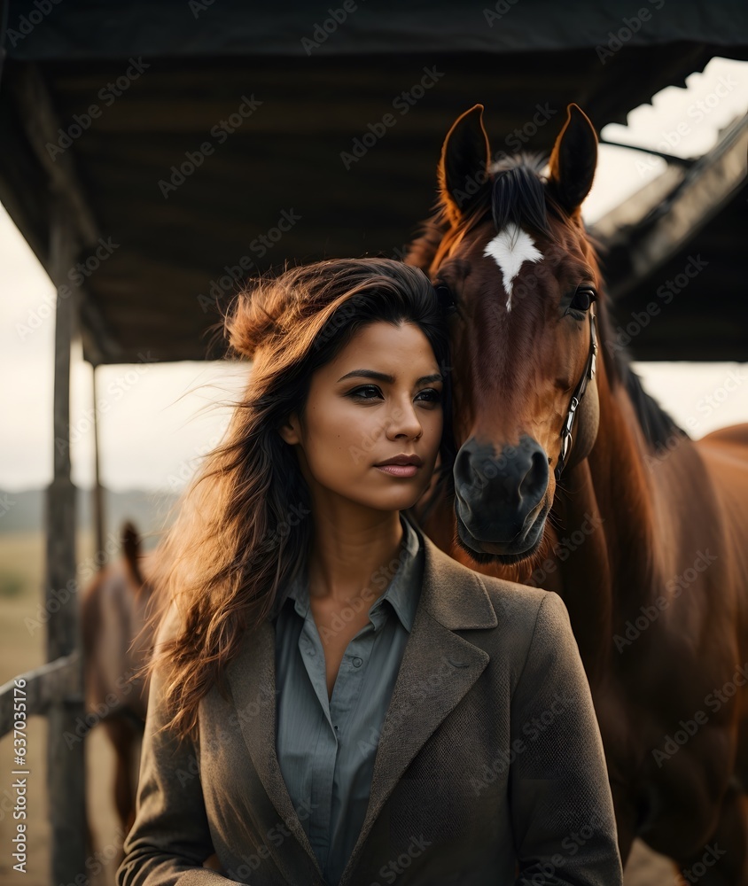 Obraz premium A woman standing next to a brown horse