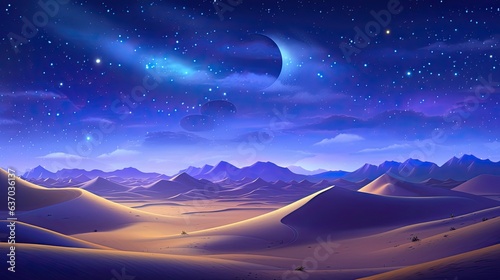 fantastic dunes in the desert at night with sparkling stars