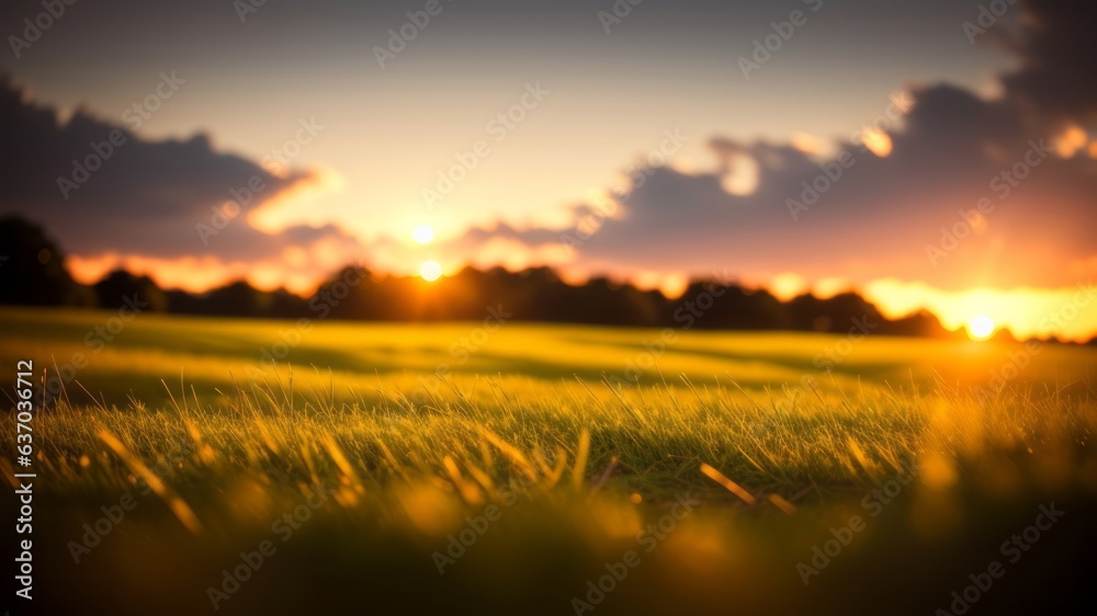 Craftsmanship green grass in a dale at sunset. Colossal scale picture, shallow noteworthiness of field. Theoretical summer nature surface establishment. Creative resource, AI Generated