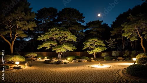 A calm zen make, where raked sand reflects the fragile dispersal of moonlight. Creative resource, AI Generated