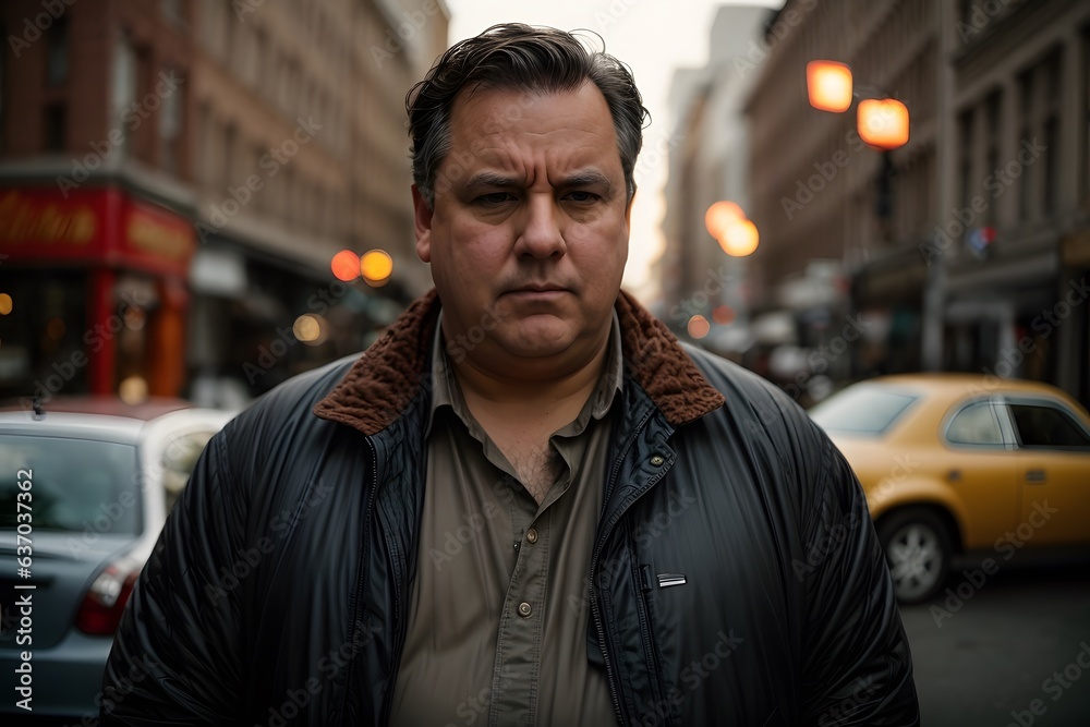 A man standing in the middle of a bustling city street